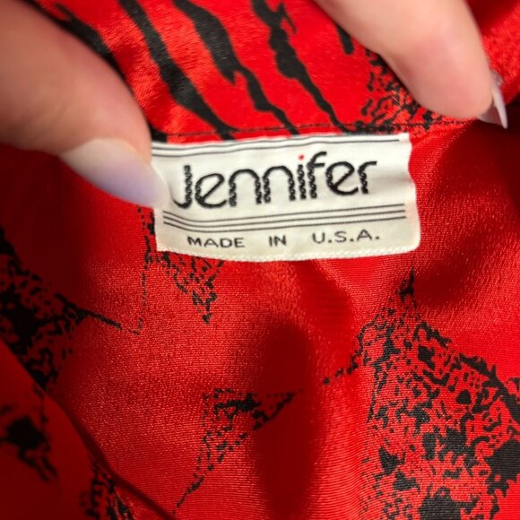 Vintage 80s Red Black Button Up Blouse Medium Short Sleeve Abstract Print - Picture 8 of 8